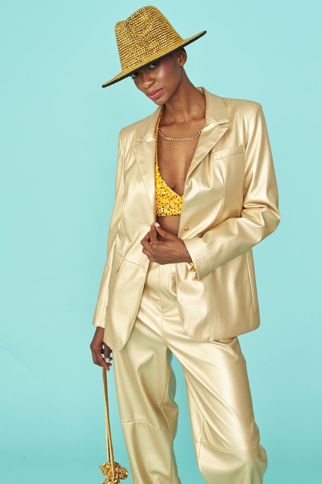 JAYLEY Faux leather Kate Blazer in Gold