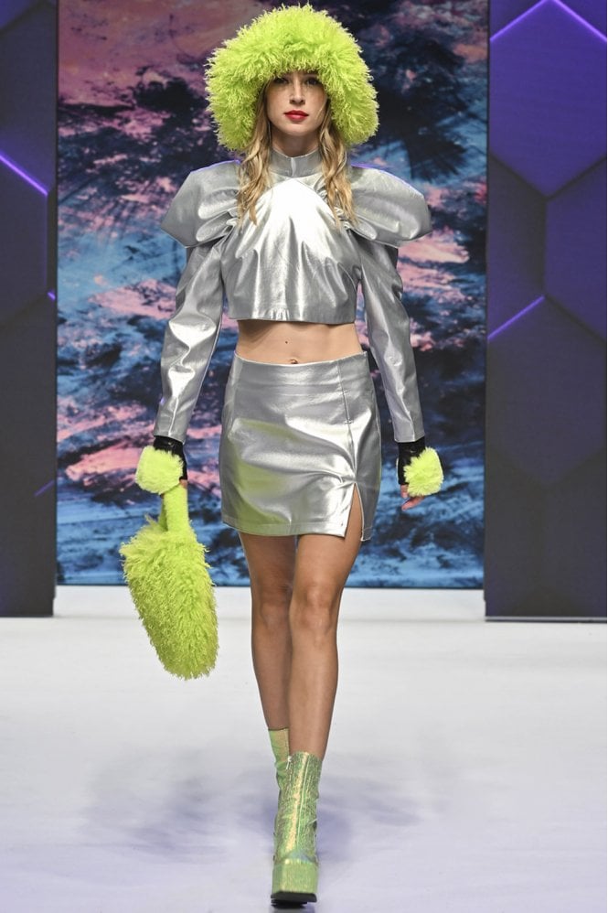 JAYLEY Faux Leather Mini Skirt in Silver
