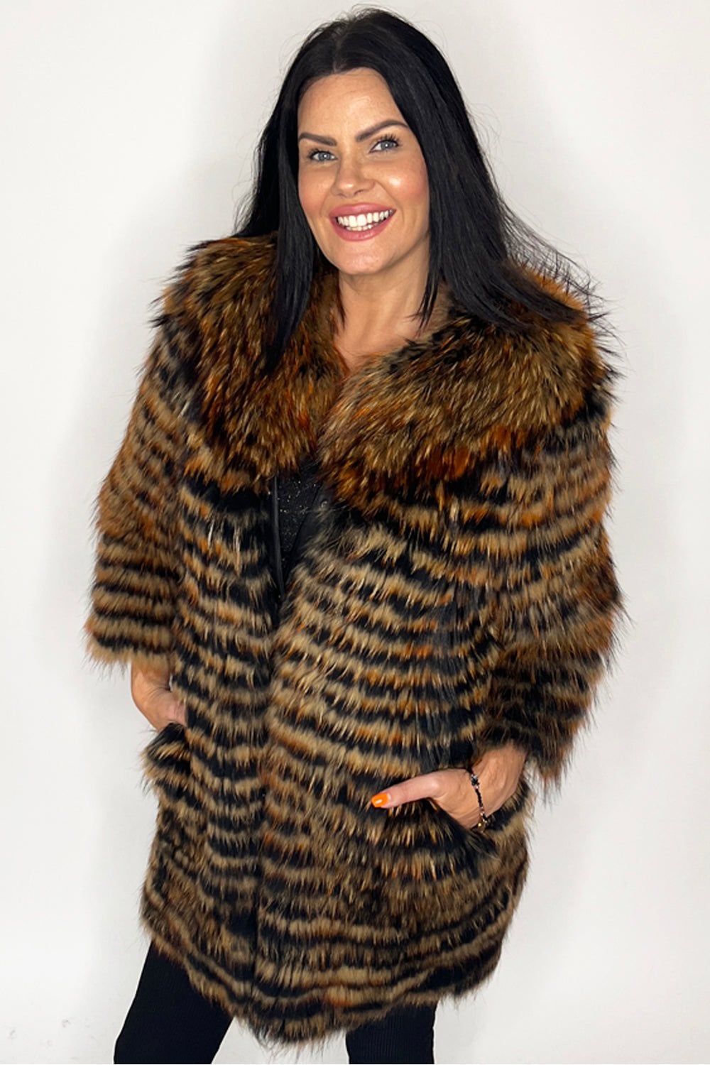 JAYLEY Fox Fur Coat Size: One Size