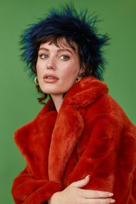Fox Fur Headband Hat in Blue