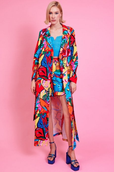 Freddie Tencel Blend Digital Print Trench Coat In Multi Colour