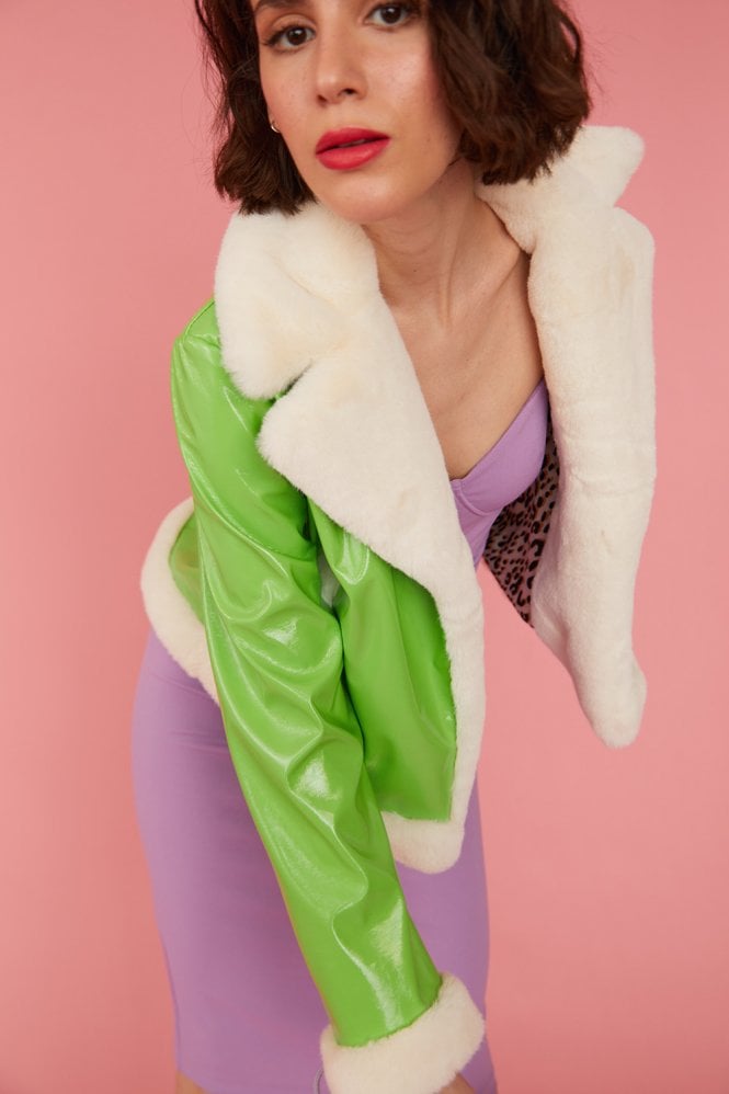 JAYLEY Green and white Aviator Style Jacket