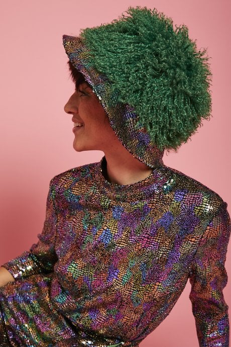 Green Bamboo Faux Mongolian Bucket Hat