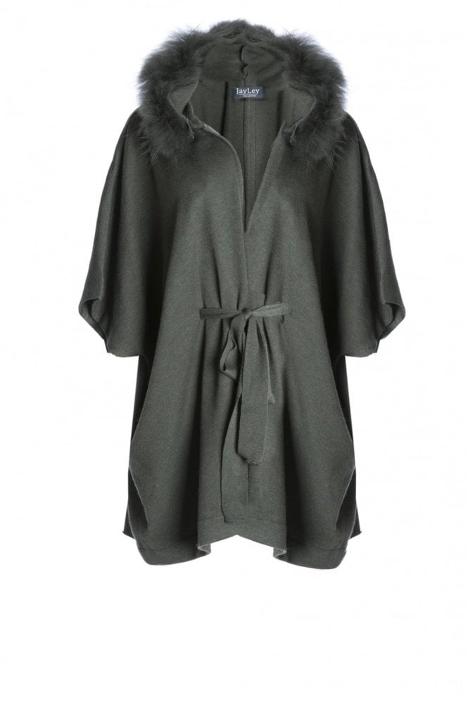JAYLEY Green Cashmere Hooded Fox Fur Cardigan