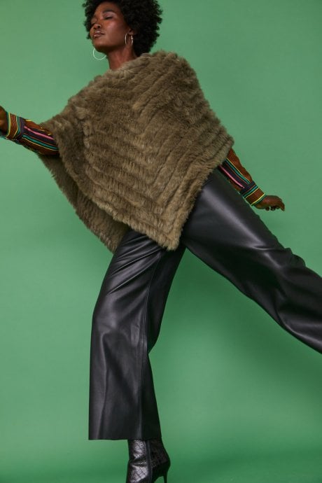 Green Coney Fur Poncho