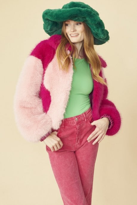 Green Faux Fur Oversized Hat