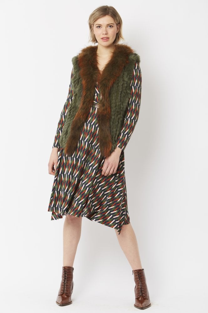 JAYLEY Green Fox and Coney Fur Gilet With Collar Feature