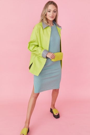 Green / Grey Two Tones Eco Leather Angelina Oversized Shacket  Shirt Jacket 