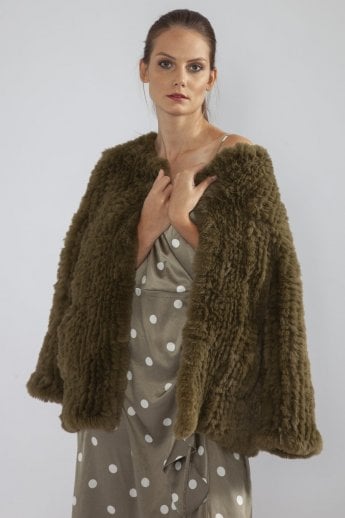 Green Hand Knitted Faux Fur Coat