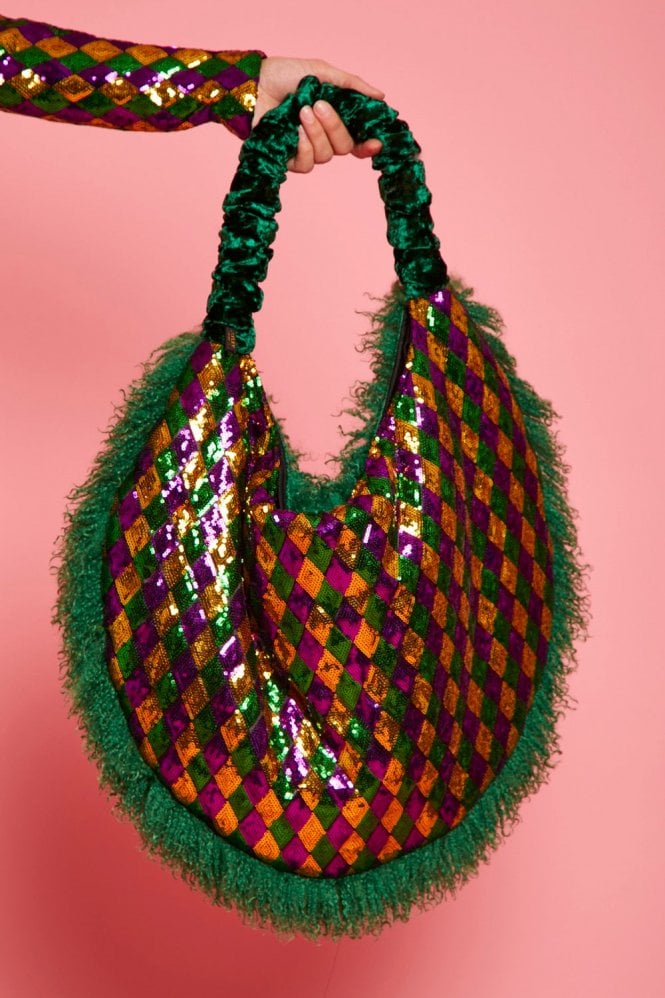 JAYLEY Green Hand made Bamboo Sequin Gaga Bag