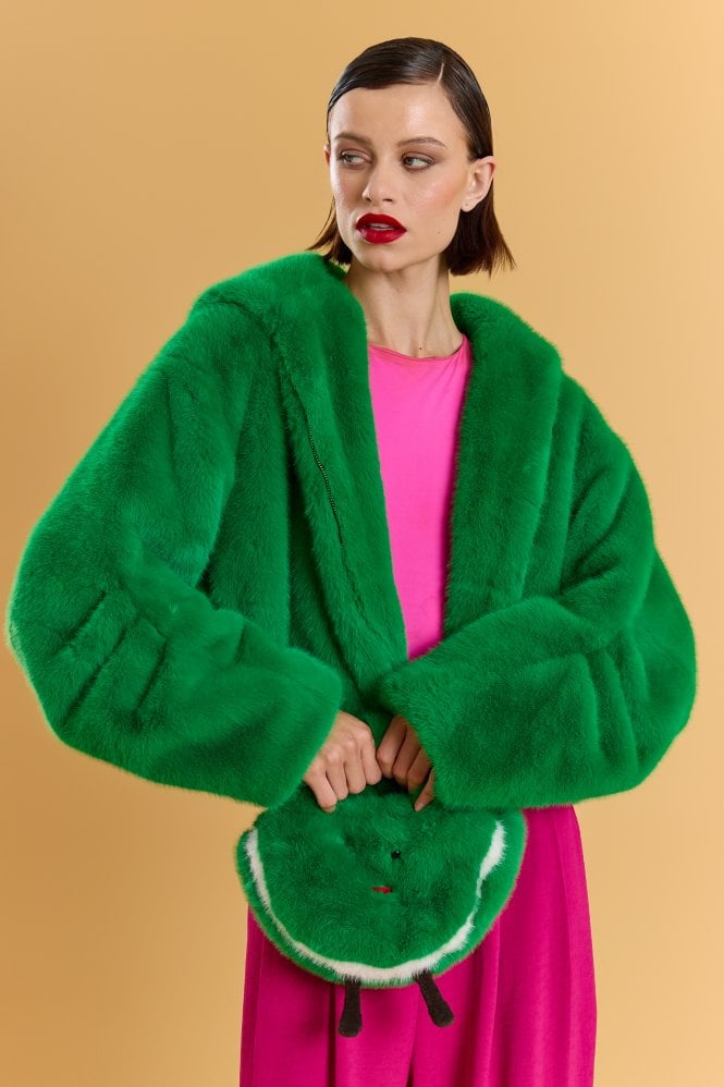 JAYLEY Green Handmade Cute Water Melon Bamboo Fur Bag