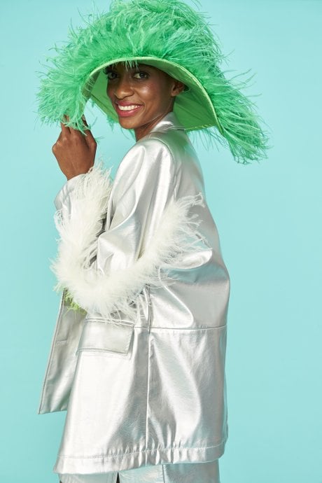 JAYLEY Green Ostrich Feather Flapper Oversized Hat  display picture 1