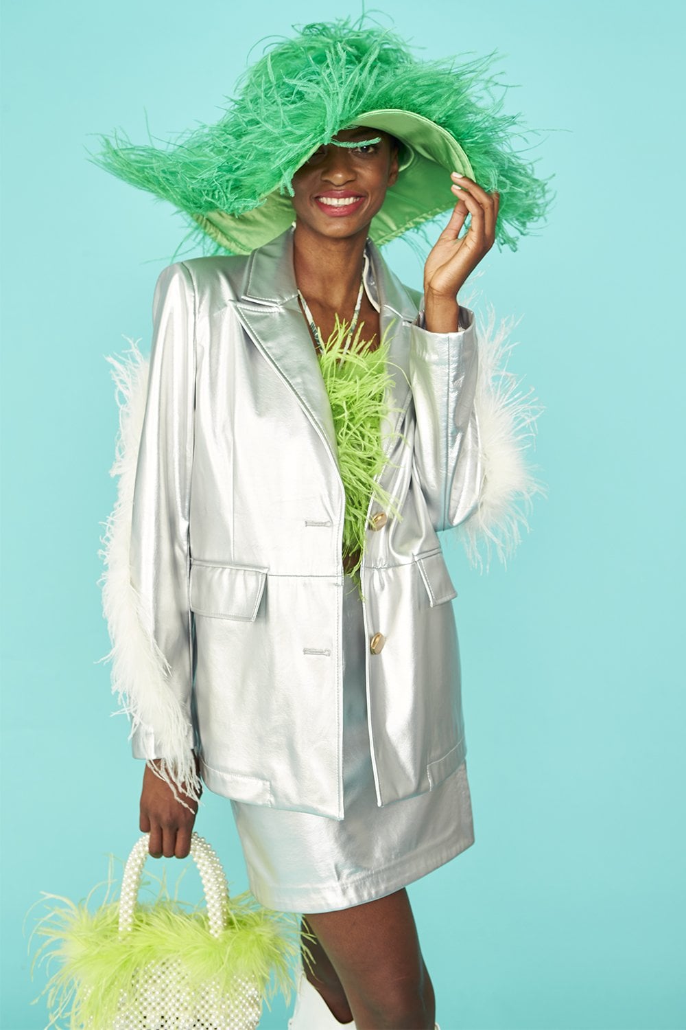 FESTIVE 1950\'s IVORY & SEQUIN LACE COCKTAIL HAT + GREEN OSTRICH FEATHER Feather Cocktail 1950s Vintage Hats for Women for sale | eBay main image 4