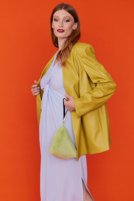 Green Pyramid Faux Fur Bag