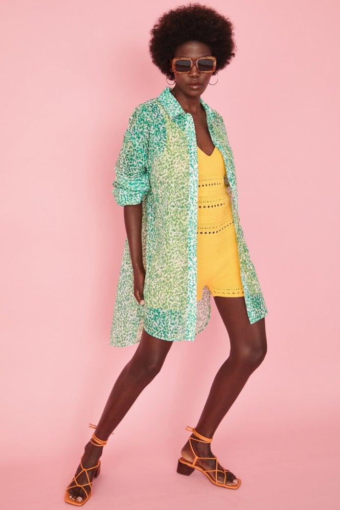 JAYLEY Green Semi-Sheer Shirt Dress