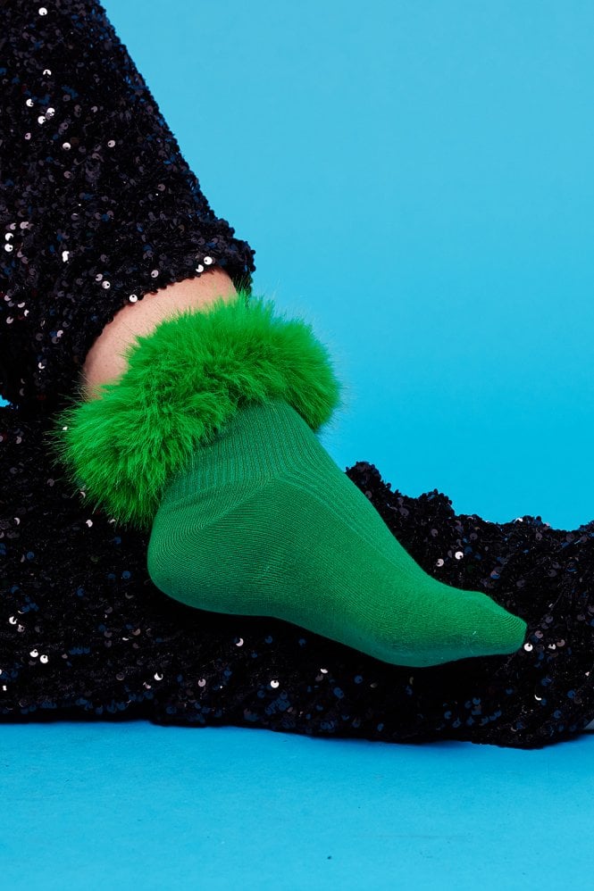 JAYLEY Green Socks with faux fur Trim