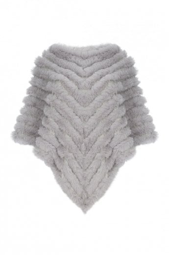 Grey Cashmere Blend Faux Fur Poncho