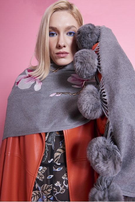 Grey Cashmere Blended Wrap