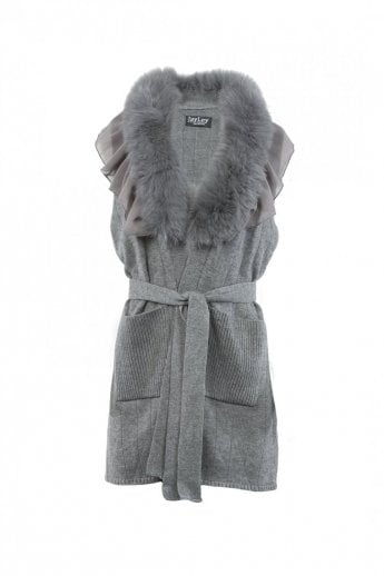 Grey Cashmere Gilet With Fox Fur Feature Collar