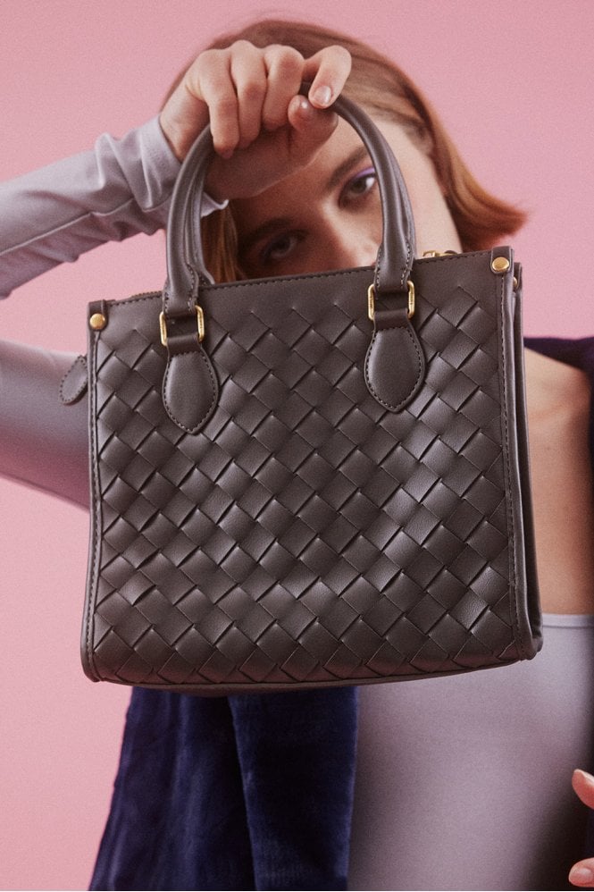 JAYLEY Grey Classic Woven Leather Basket Bag