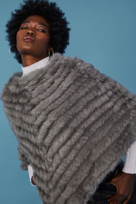 Grey Coney Fur Arctic Poncho