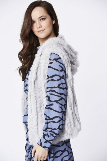 Grey Coney Fur Hooded Gilet