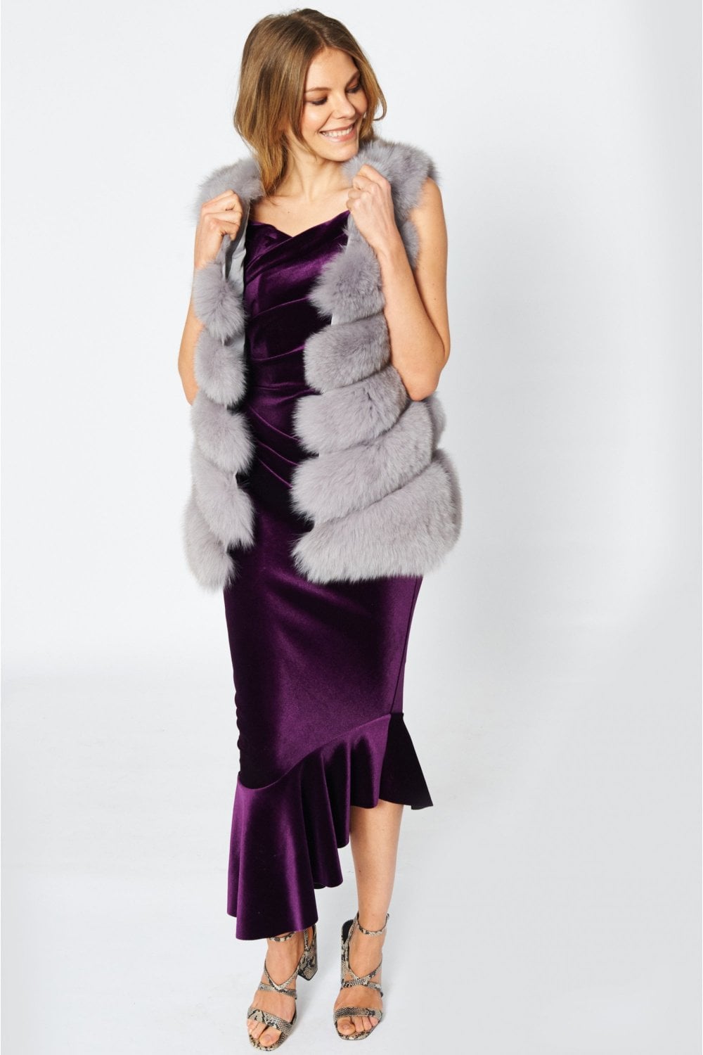JAYLEY Grey Faith Fox Fur Gilet Size: One Size