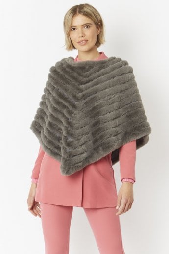 Grey Faux Fur Faux Suede Poncho