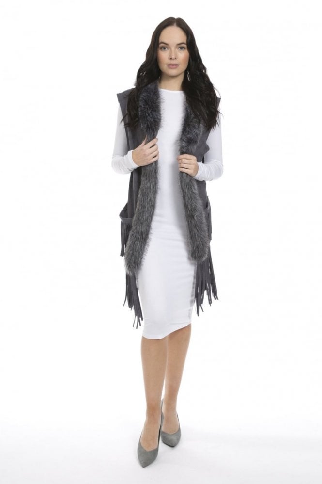 JAYLEY Grey Faux Suede and Faux Fur Gilet | Waistcoat