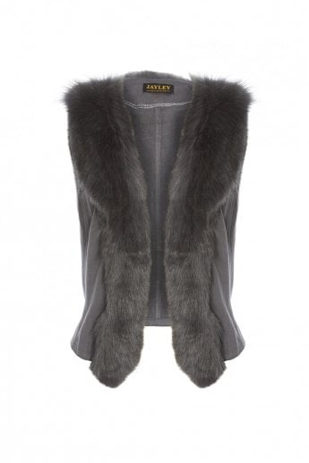 Grey Faux Suede Gilet | Waistcoat with Faux Fur Collar