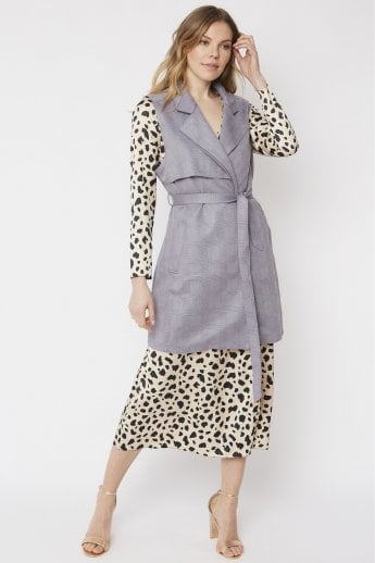 Grey Faux Suede Long Gilet | Waistcoat