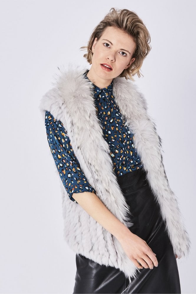 JAYLEY Grey Fox and Coney Fur Gilet With Collar Feature