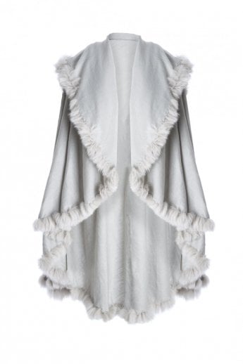 Grey Knitted Cape with Coney Fur Trim
