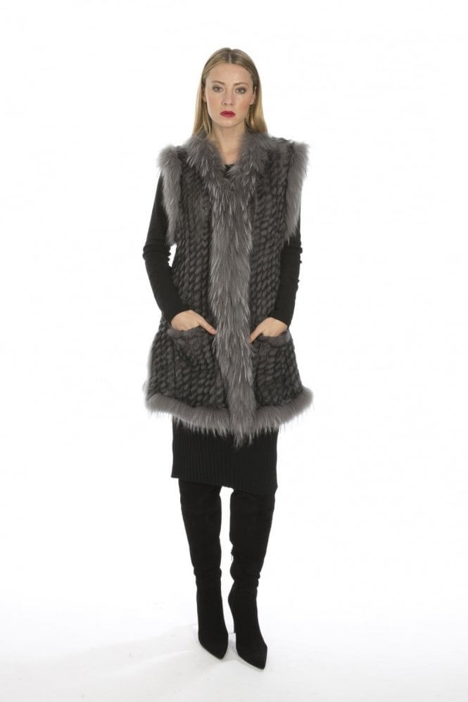 JAYLEY Grey Long Fox and Coney Fur Gilet