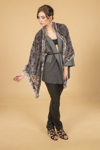 Grey Silk Devore and Fur Wrap
