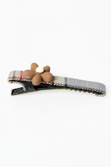 Hand Made Check Flower Hair Clip.