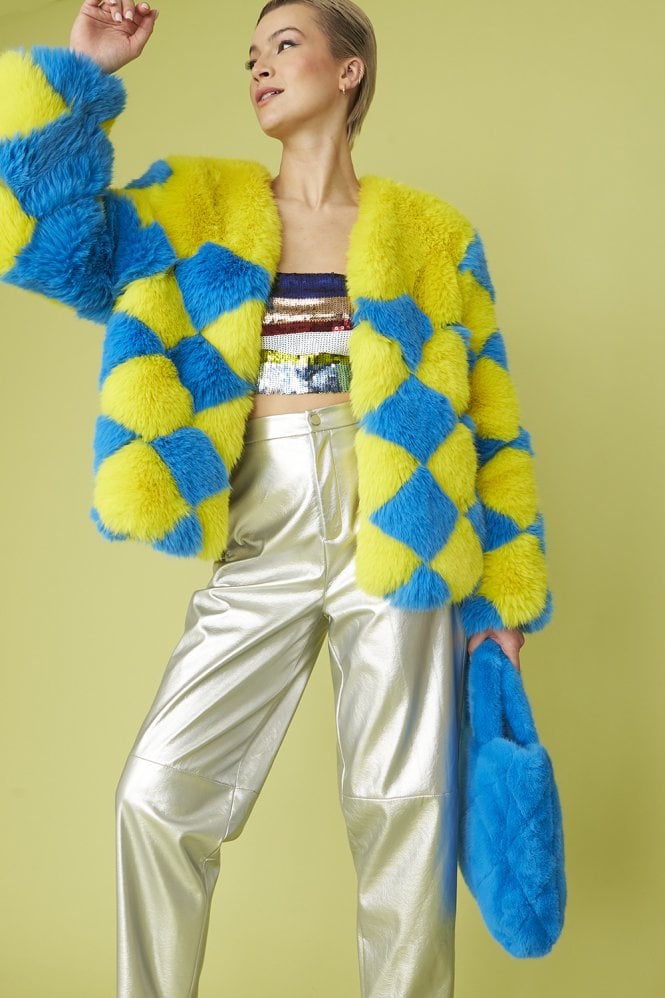 JAYLEY Hand Made Faux Fur Delilah Diamond Coat
