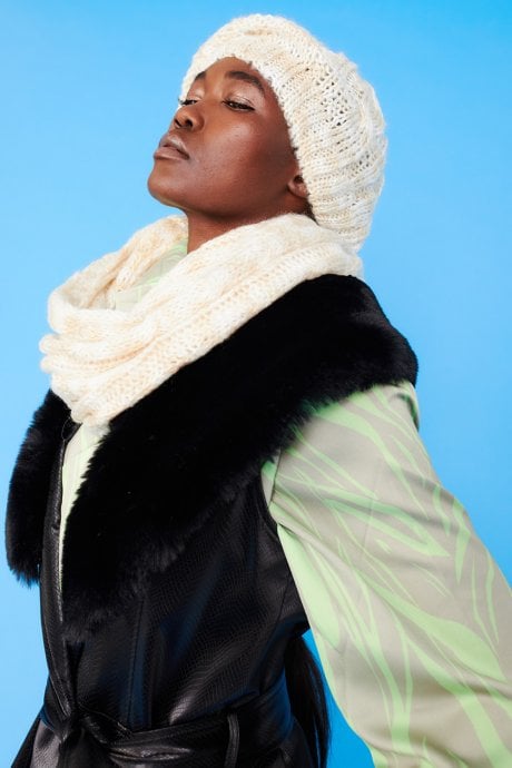 Handmade Knitted Wooly Scarf and Hat Set in Yellow