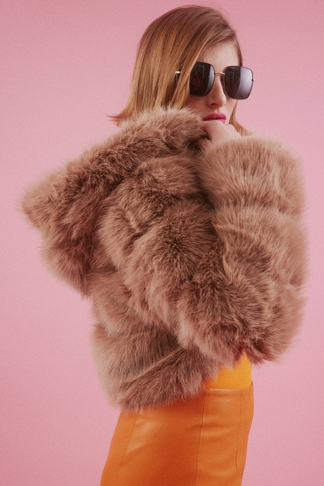 JAYLEY Hooded Bamboo Faux Fur Puffer Coat