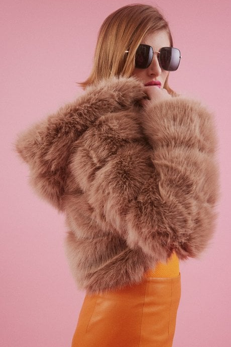 Hooded Bamboo Faux Fur Puffer Coat