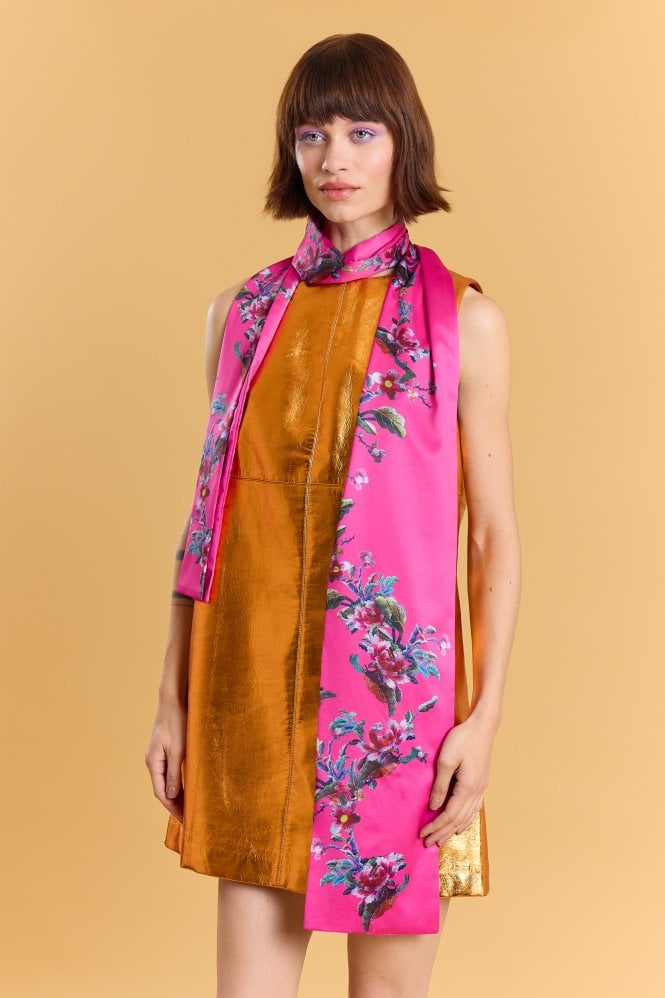 JAYLEY Hot Pink Silk Pink Blend Floral Long Scarf