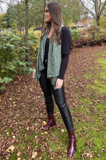 Khaki Animal Print Cashmere Blend Wrap