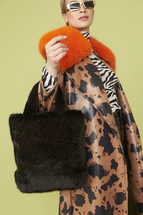 Knitted Bamboo Faux Fur Tote Bag