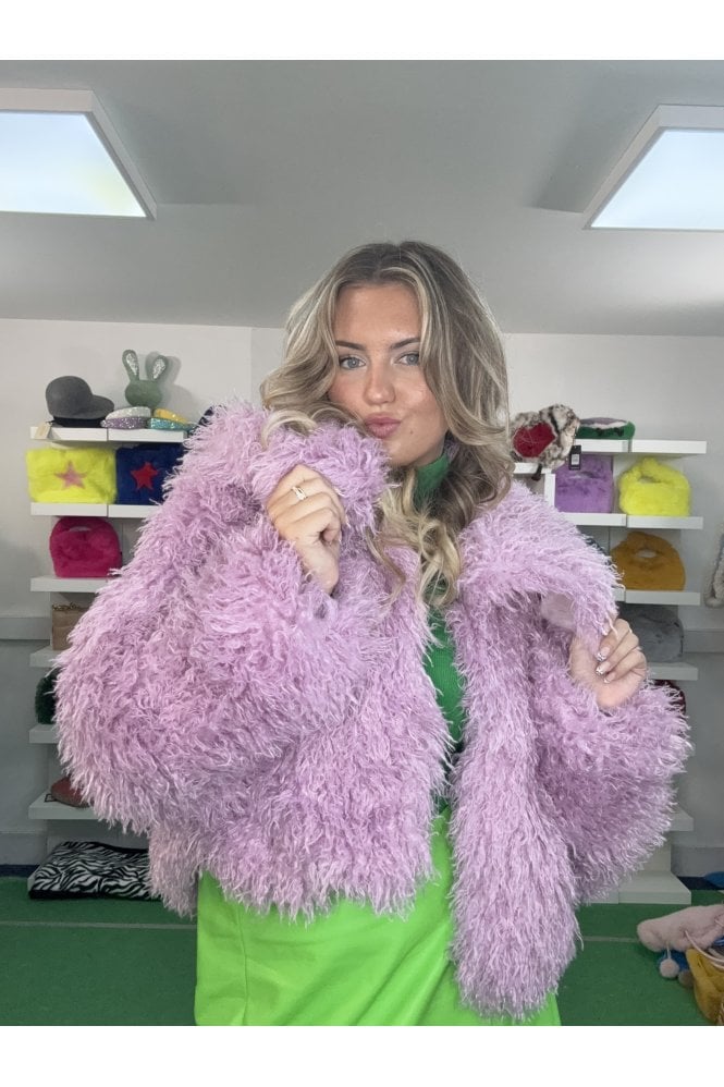 JAYLEY Lilac Bamboo Blend Faux Mongolian Jacket 