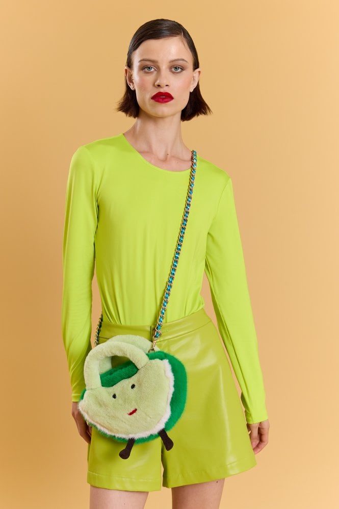 JAYLEY Lime and Green Handmade Cute Water Melon Bamboo Fur Bag