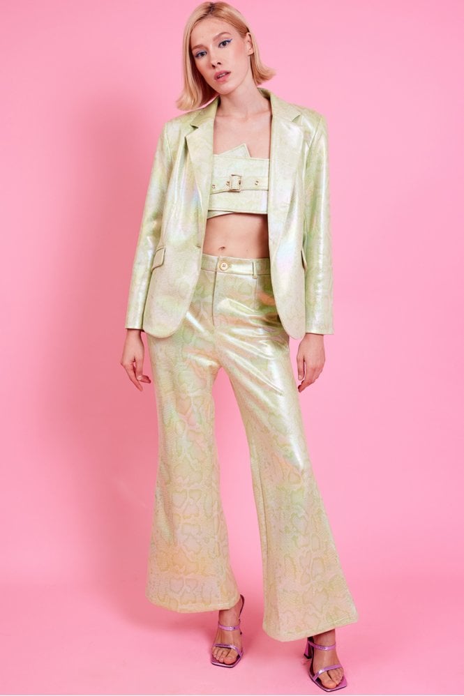 JAYLEY Metallic Green Eco Leather Trousers
