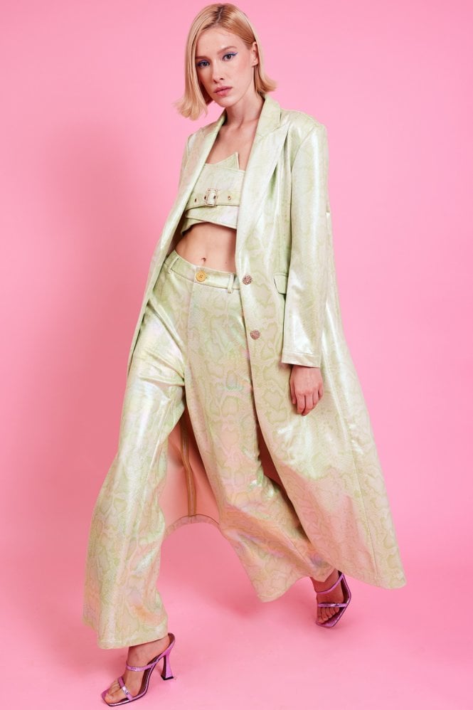 JAYLEY Metallic Hi-Shine Trench Coat