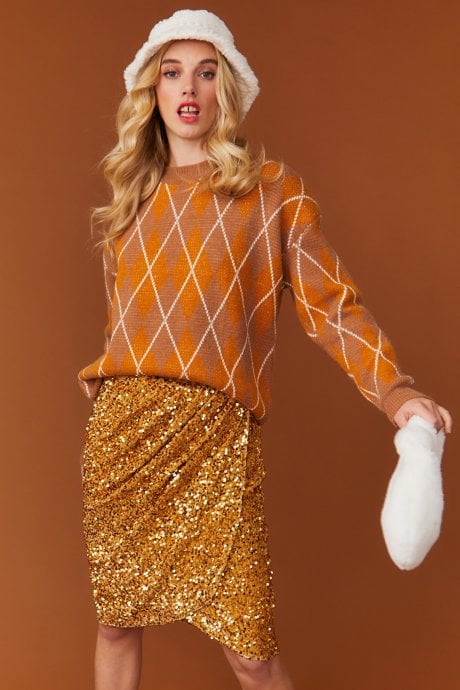 Mocha and Gold Argyle Jumper