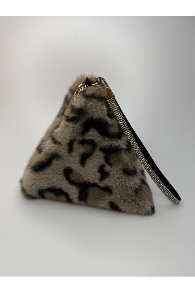 JAYLEY Mocha Animal Print Pyramid Faux Fur Bag
