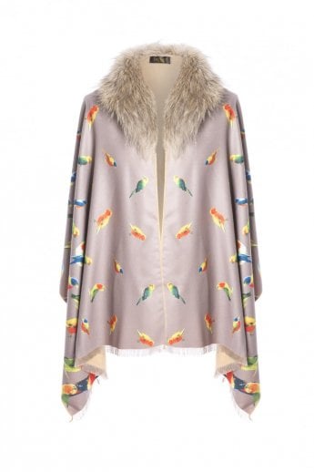 Mocha Cashmere And Silk Wrap with Fox Fur Collar
